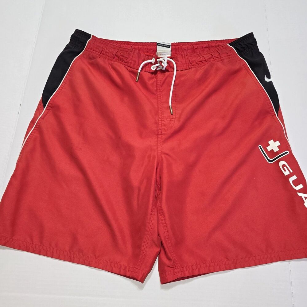 Nike Guard Red Board Shorts Swim Trunks Men's Medium Mesh Lined Lifeguard